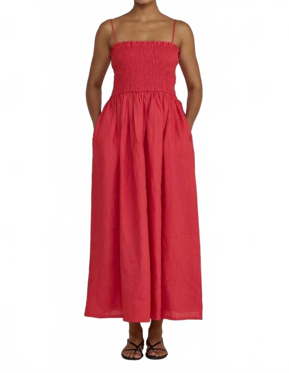 NEW LAUDE THE LABEL strappy bodice midi dress in poppy